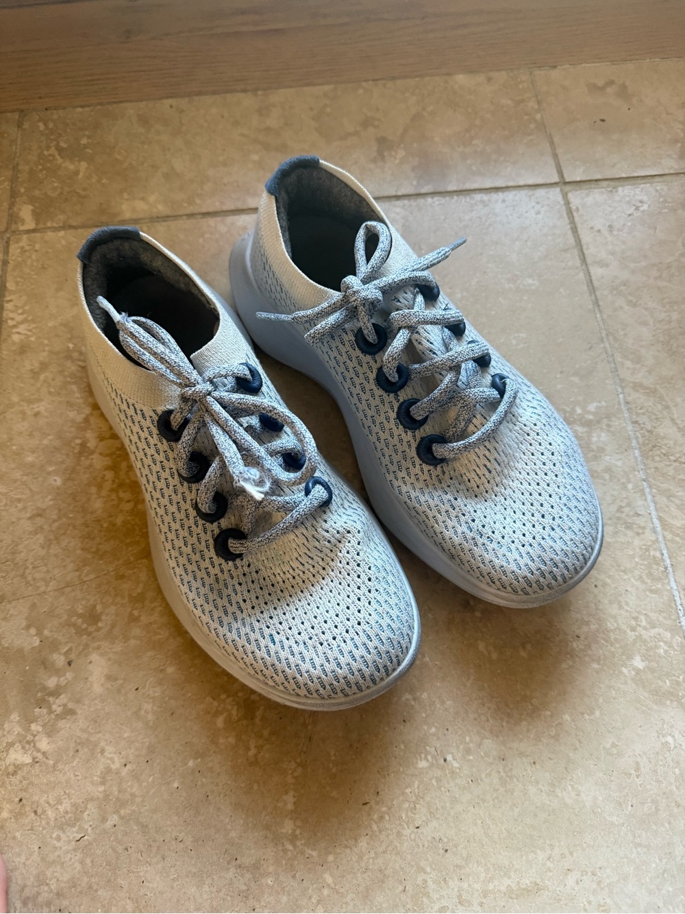 Lightweight Knit Lace-Up Sneakers - Light Gray Blue